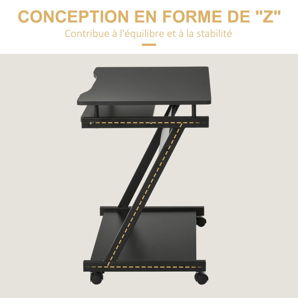 Scrivania Computer con Ruote ¨C Xylo ¨C Ripiano Tastiera Scorrevole Scaffale Nero