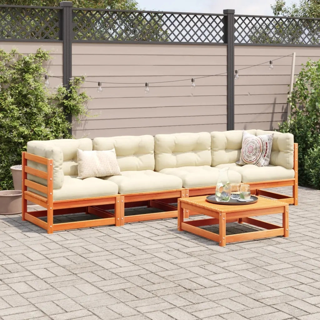 Set Divani Giardino 5pz con Cuscini Marrone Cera Massello Pinocod mxl 92902
