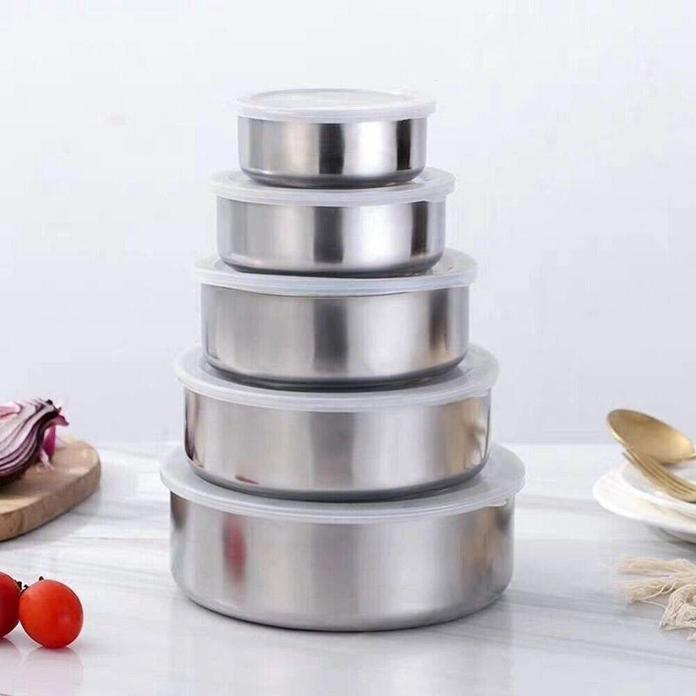 Trade Shop - Set 5x Contenitore Acciaio Inox Con Coperchi Cucina Casa Cibo Conservazione -