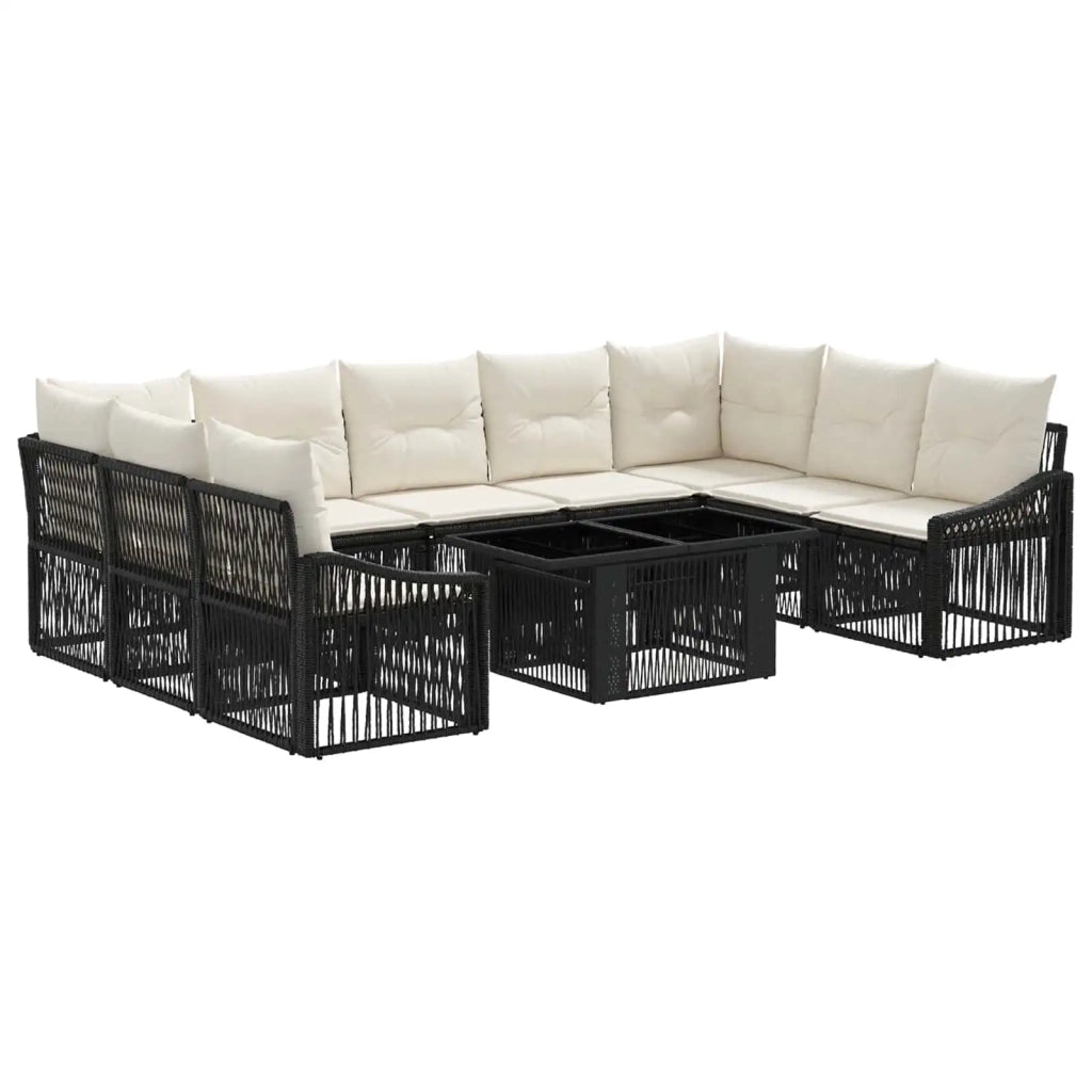 Set Divano da Giardino 10 pz Nero e Bianco Crema polyrattan 3437296