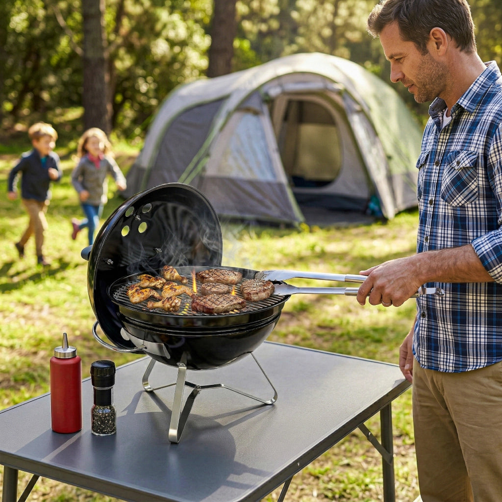 Barbecue portatile a carboncino con coperchio ¨C zephmum ¨C 41x41x44 cm nero