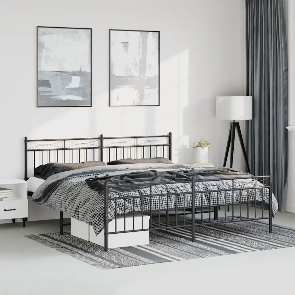 Giroletto con Testiera e Pediera-Struttura Letto Metallo Nero 193x203 cm 504027