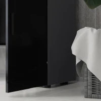 kleankin Mobiletto Bagno in Truciolato con Cassetto e Armadietto a 2 Livelli Regolabili, 30x30x82 cm, Nero e Grigio