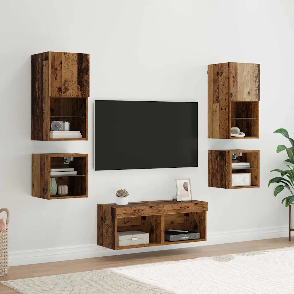 Mobile per TV a Muro 8 pz-Set di 8 Credenza per TV sospesa Legno vecchio Legno multistrato