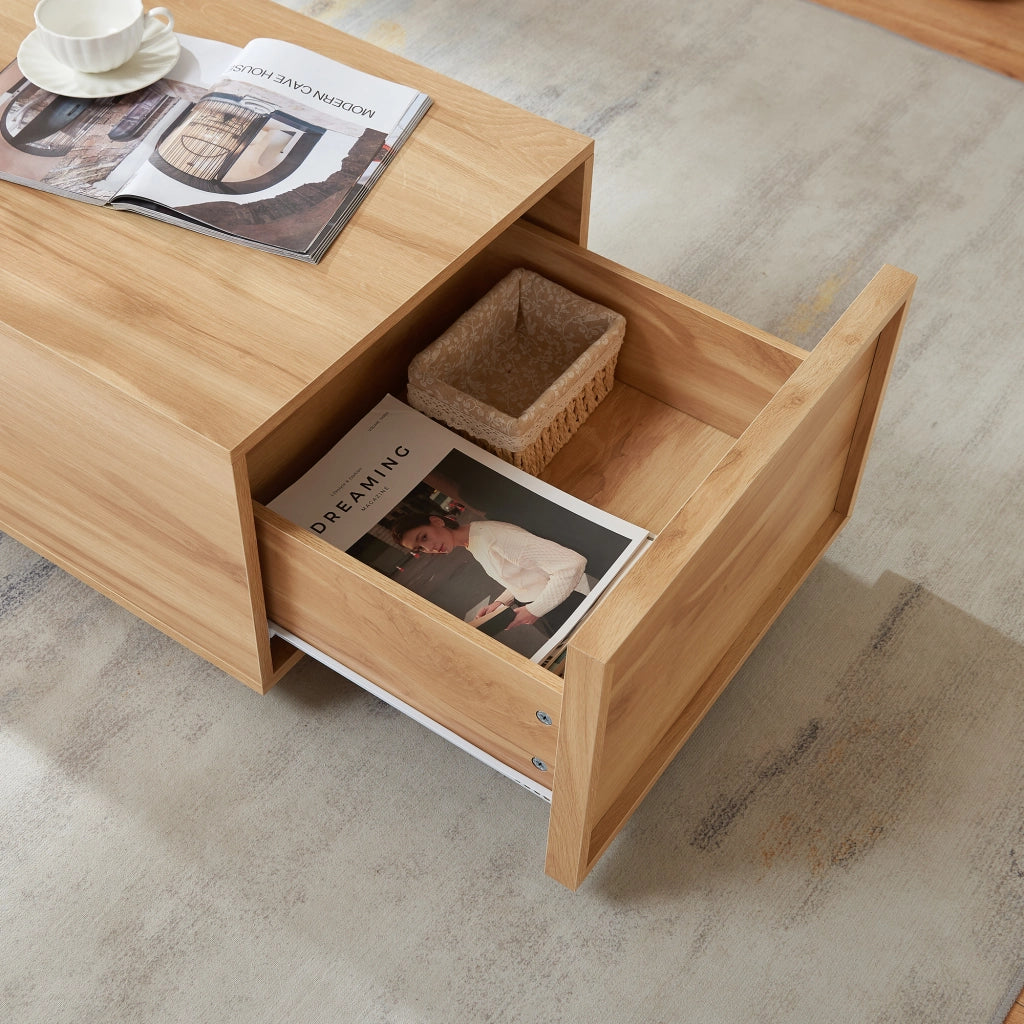 Tavolino Rettangolare Turur da Salotto con 2 Cassetti 104 x 50 x 40 cm - Effetto Rovere [en.casa]