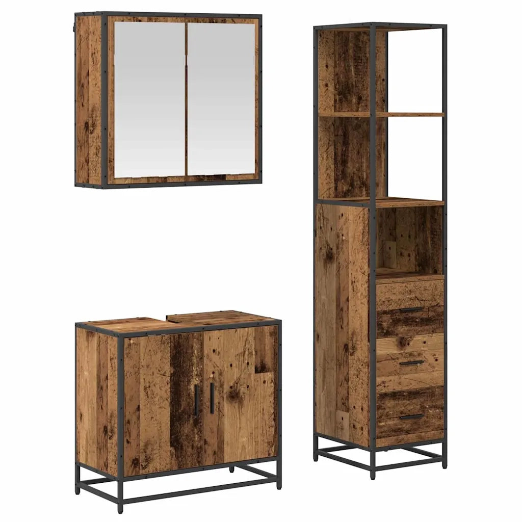 Set di mobili per il bagno con cassetto 3 pcs Legno vecchio 3402326