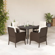 Set da Pranzo da Giardino 5pz con Cuscini in Polyrattan Marrone 3211935