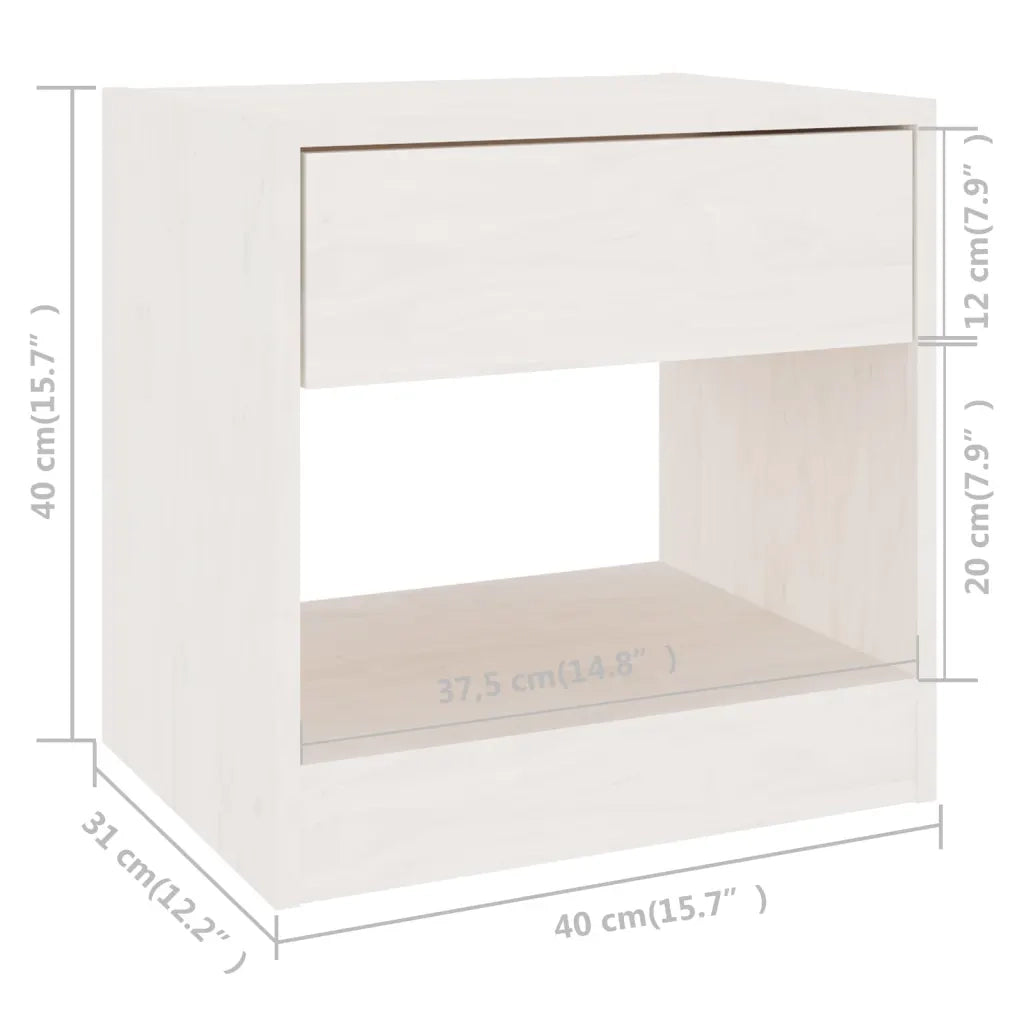 Comodini 2 pz Bianchi 40x31x40 cm in Legno Massello di Pino 808066
