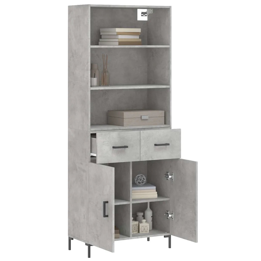 Credenza-Buffet-Armadio da cucina Grigio Cemento 69,5x34x180 cm in Legno Multistrato 529244