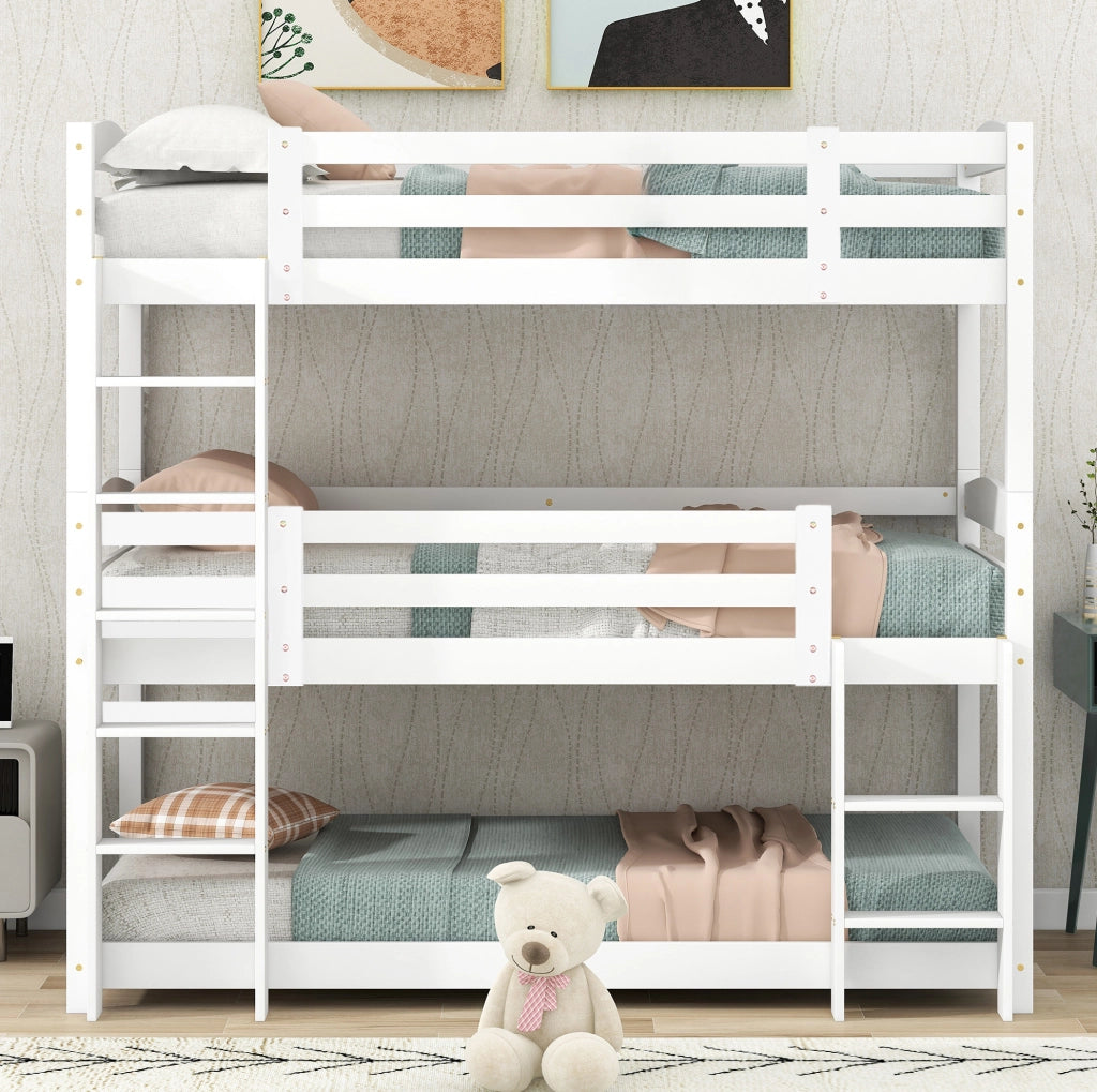 Letto a castello triplo per bambini 90x200 cm bianco