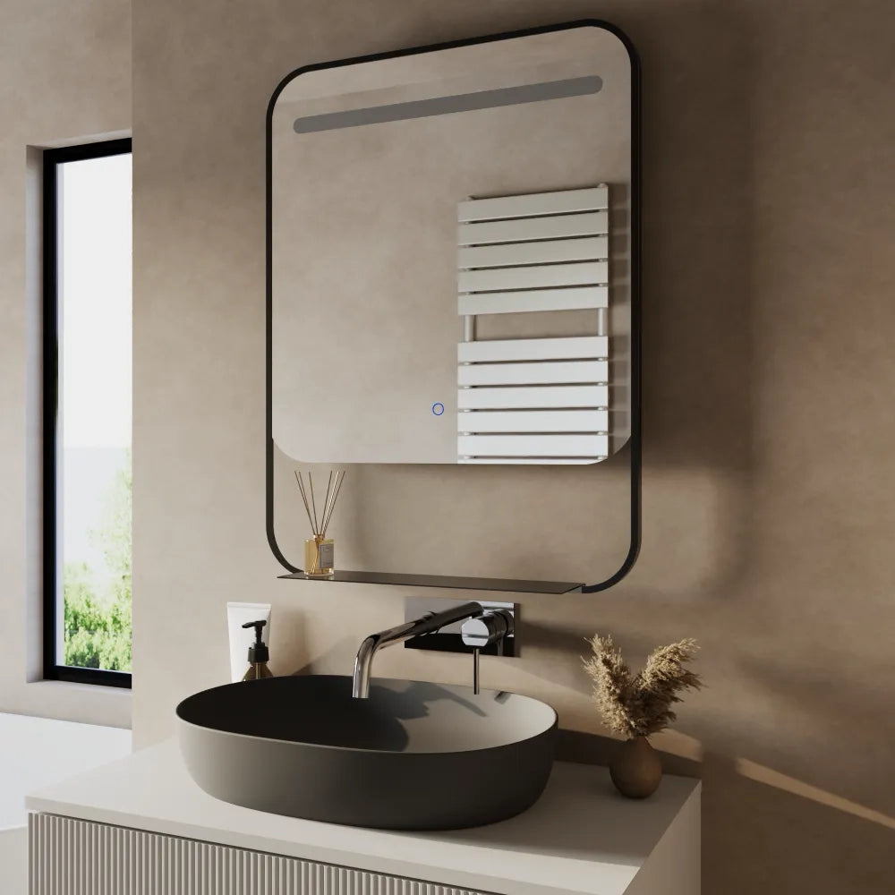 Specchio led retroilluminato 60x80cm con cornice nero opaco luce calda, neutra, fredda e anti-appannamento | Cetus