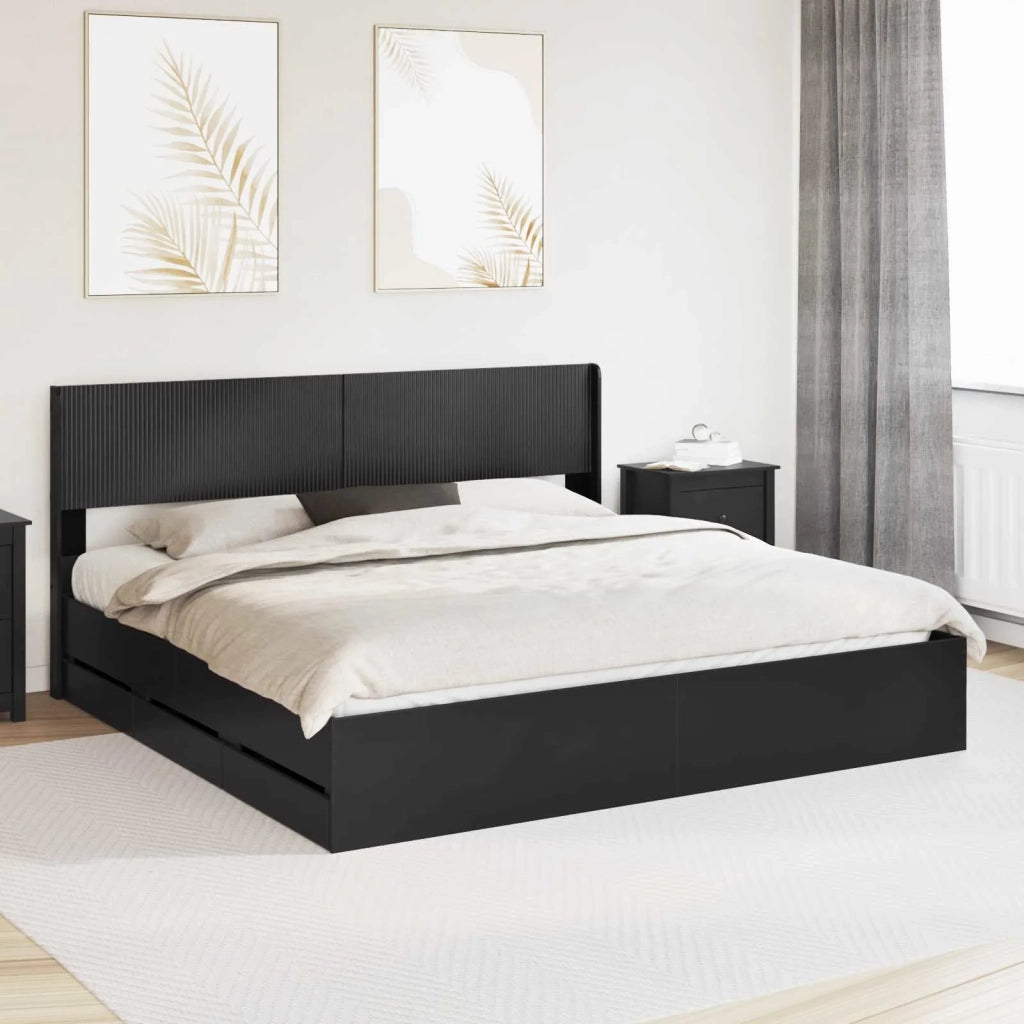 Struttura del letto con stoccaggio e testata Nero 200 x 200 cm 3414276