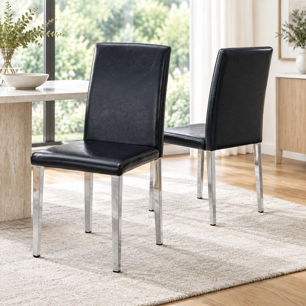 Set di 2 sedie da pranzo in PU nero con gambe argento