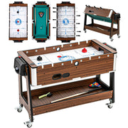 Tavolo da Gioco 3 In 1 Air Hockey Biliardo Calcio Balilla 102,5x61,5x65 cm Ruote Bloccabili Ripiano in MDF Effetto Noce