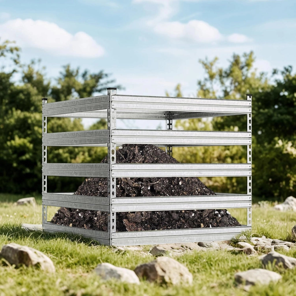 Compostiera da giardino in metallo 100 x 100 x 90 cm per 900 litri di compost da rifiuti organici