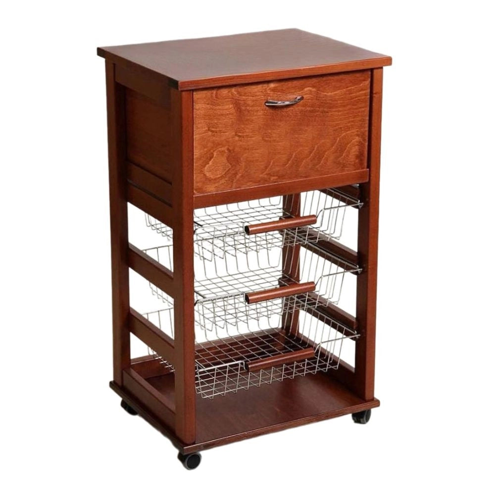 Carrello da cucina 3 cestini estraibili ed un cassetto portapane Vesuvio colore  ciliegio