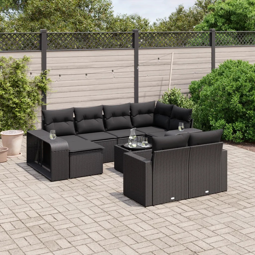 Set Divani da Giardino 11 pz con Cuscini in Polyrattan Nero 3261295