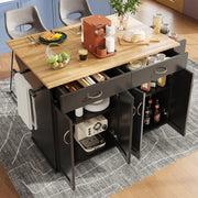 Isola da Cucina Multifunzionale ¨C MINIMAL ¨C Nero, Piano in Legno, 106x50x90.5cm
