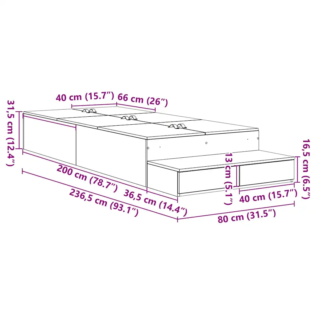 Struttura letto con contenitore con cassetto Rovere Nero 80 cm 3335598