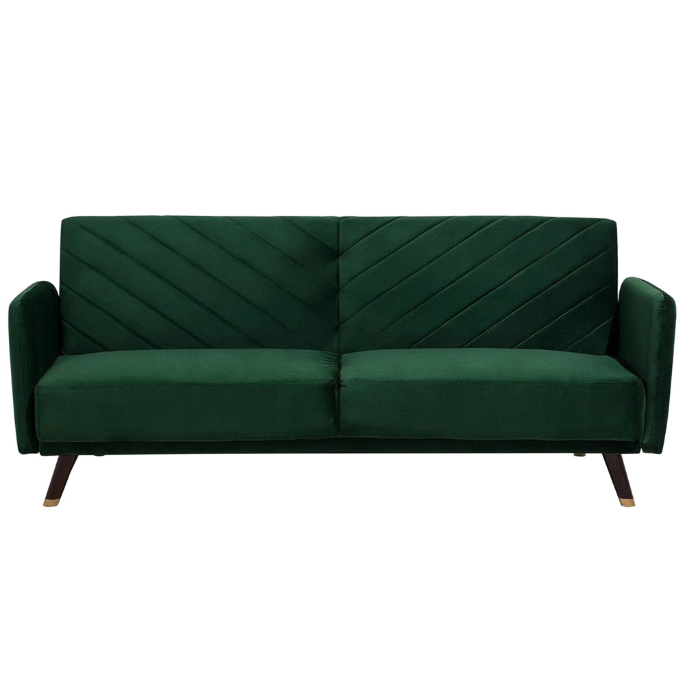 Divano Letto Tessuto Velluto Verde Smeraldo Soggiorno Moderno 3 Posti Gambe In Legno Braccio A Pista