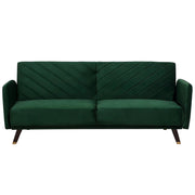 Divano Letto Tessuto Velluto Verde Smeraldo Soggiorno Moderno 3 Posti Gambe In Legno Braccio A Pista