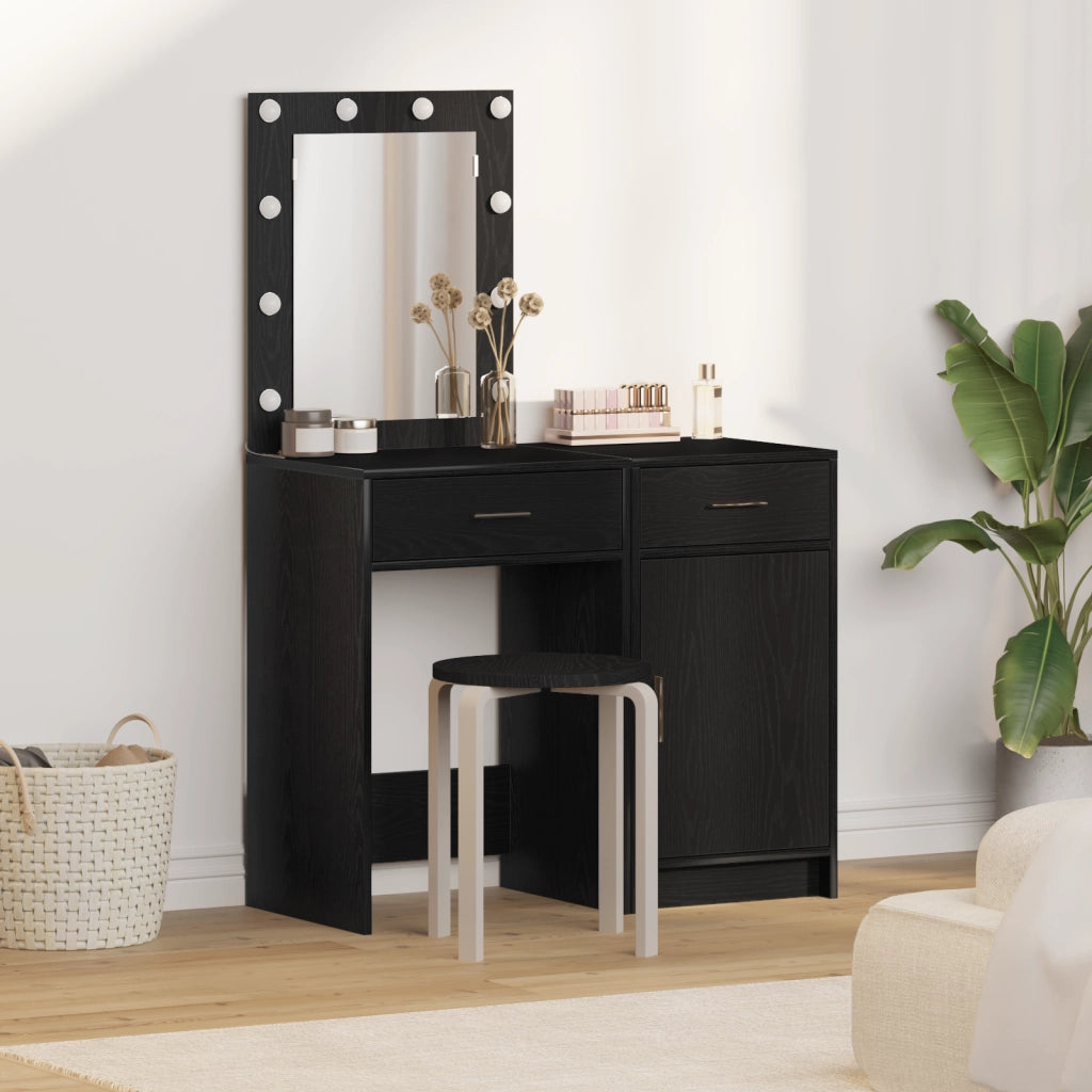 Set di Tavoli da Trucco 2 Pezzi con LED in Legno Ingegnerizzato Nero