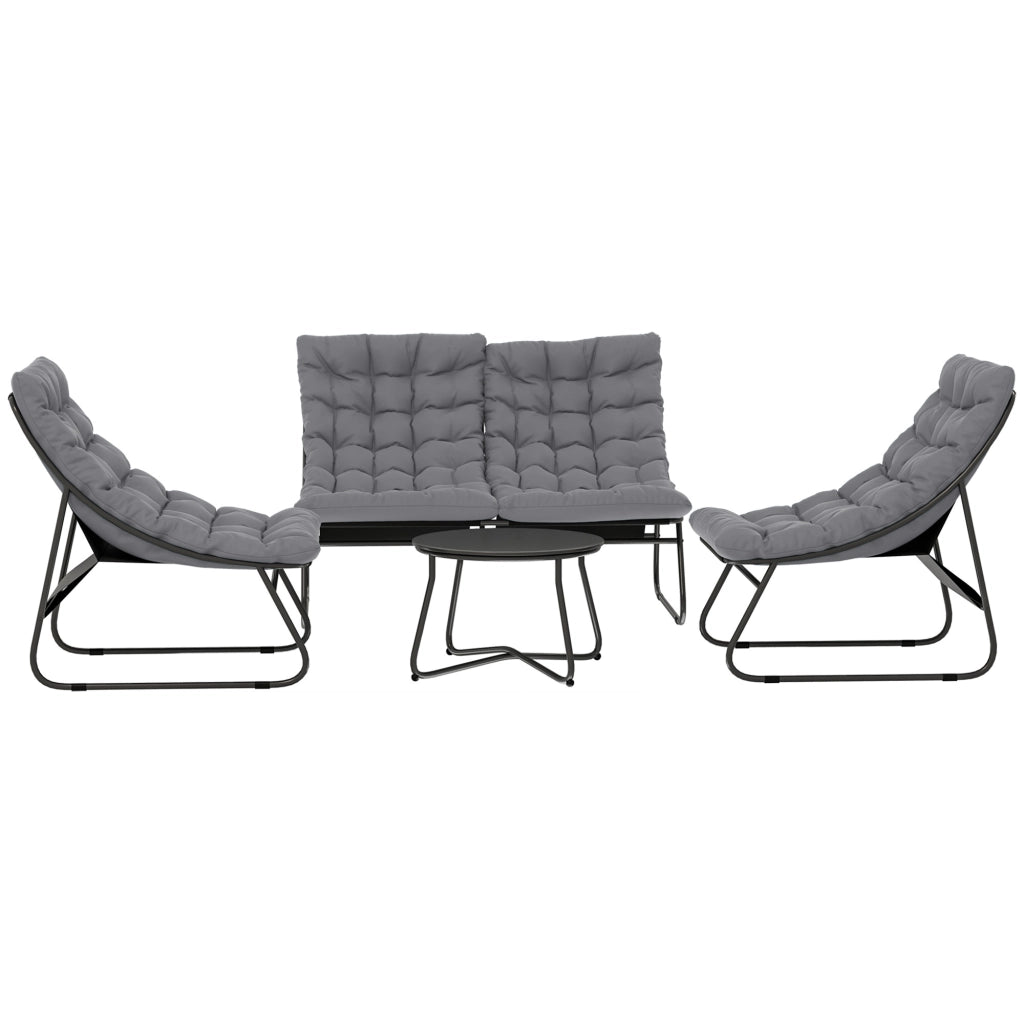 Set Mobili da Giardino 4 Posti in Acciaio con Divano 2 Sedie e Tavolino Grigio per Terrazzo e Balcone Robusto e Resistente