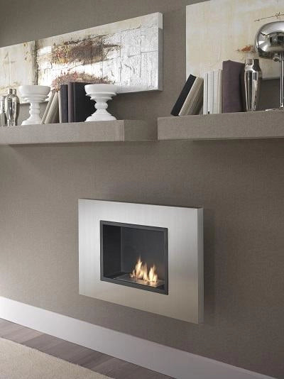 Winter j. Biocamino da parete 2 kW/h in acciaio satinato colore grigio cromo - Bruciatore 1,5 Litri per riscaldamento ambienti fino a 20m2