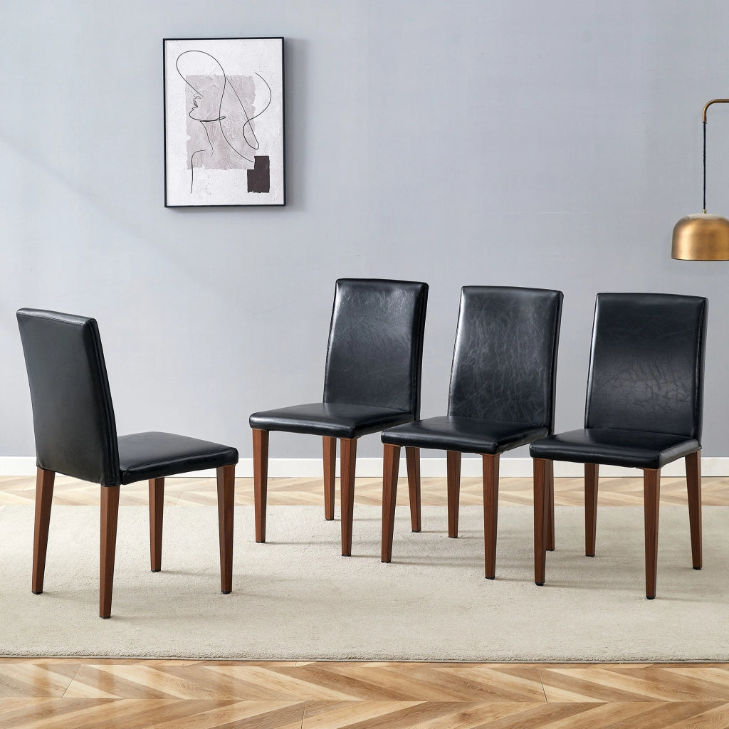 Set 4 Sedie da Pranzo ¨C MINIMAL ¨C Similpelle Nera, Gambe in Metallo Effetto Noce