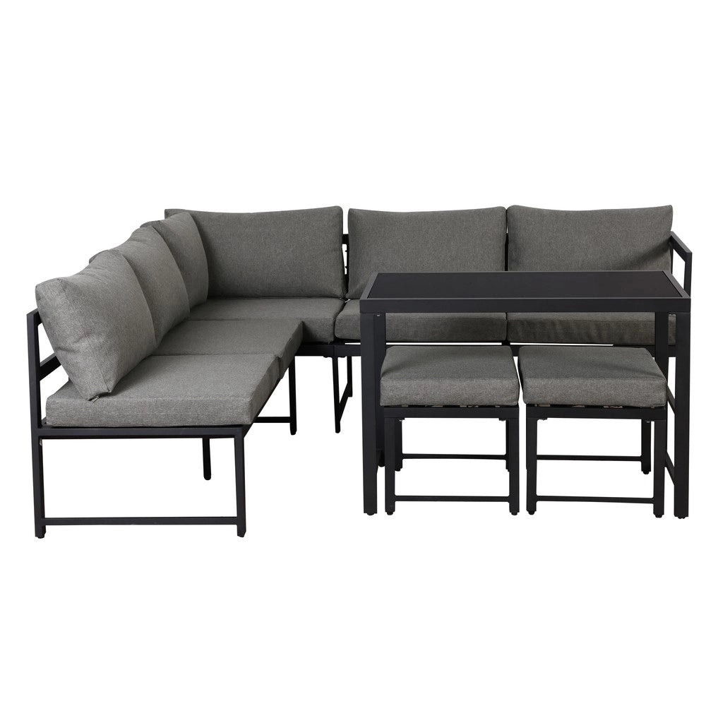 Set da giardino con poltrone reclinabili - Zephmum- Aluminio, schienale regolabile 4 posizioni, cuscini morbidi, grigio