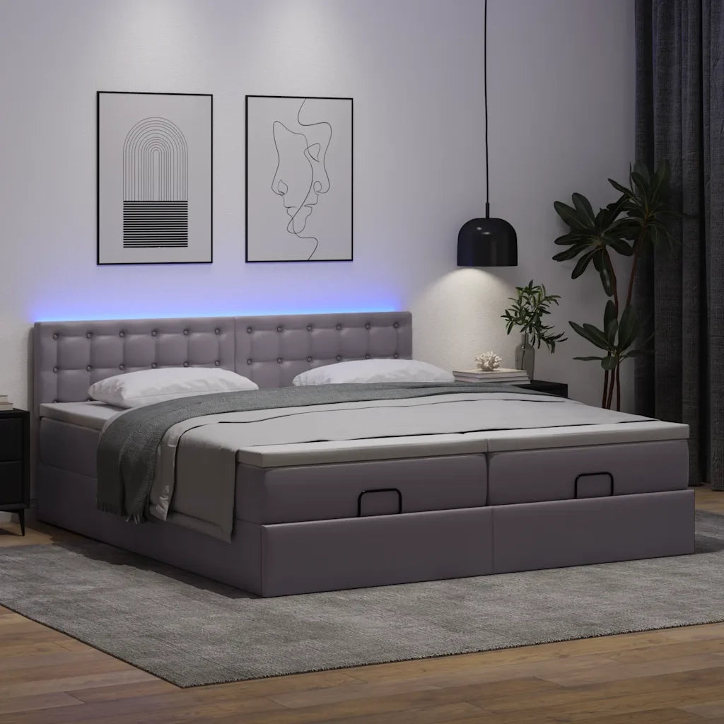 vidaXL Pouf Letto con Materassi e LED Grigio 180x200cm Similpelle