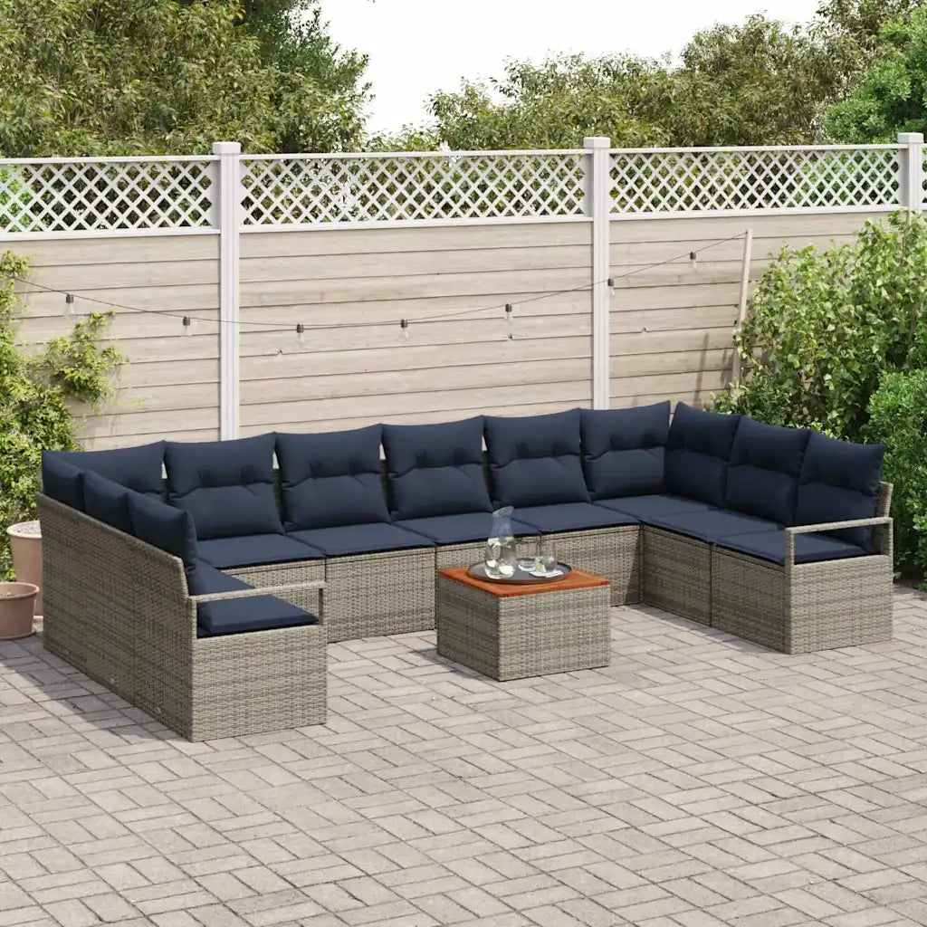 Set Divano da Giardino con cuscino 11 pcs Grigio polyrattan