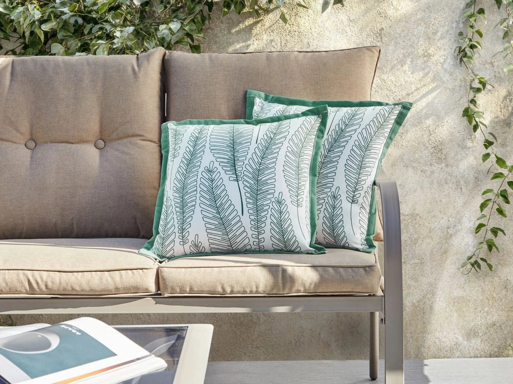 Set di 2 cuscini da esterno con motivo a foglie verde 45 x 45 cm Accessori da giardino