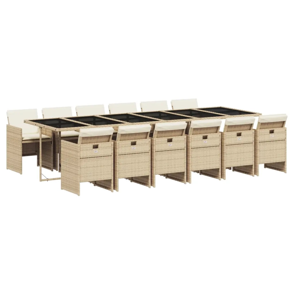 Set da Pranzo da Giardino 13 pz con Cuscini Beige in Polyrattan 3277713