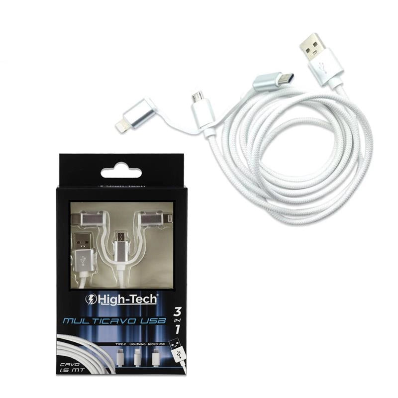 HIGH-TECH MULTICAVO IPHONE SAMSUNG USB 3 IN 1 DA 1,5 METRI DI LUNGHEZZA -TIPE C / LIGHTNING - MICRO USB