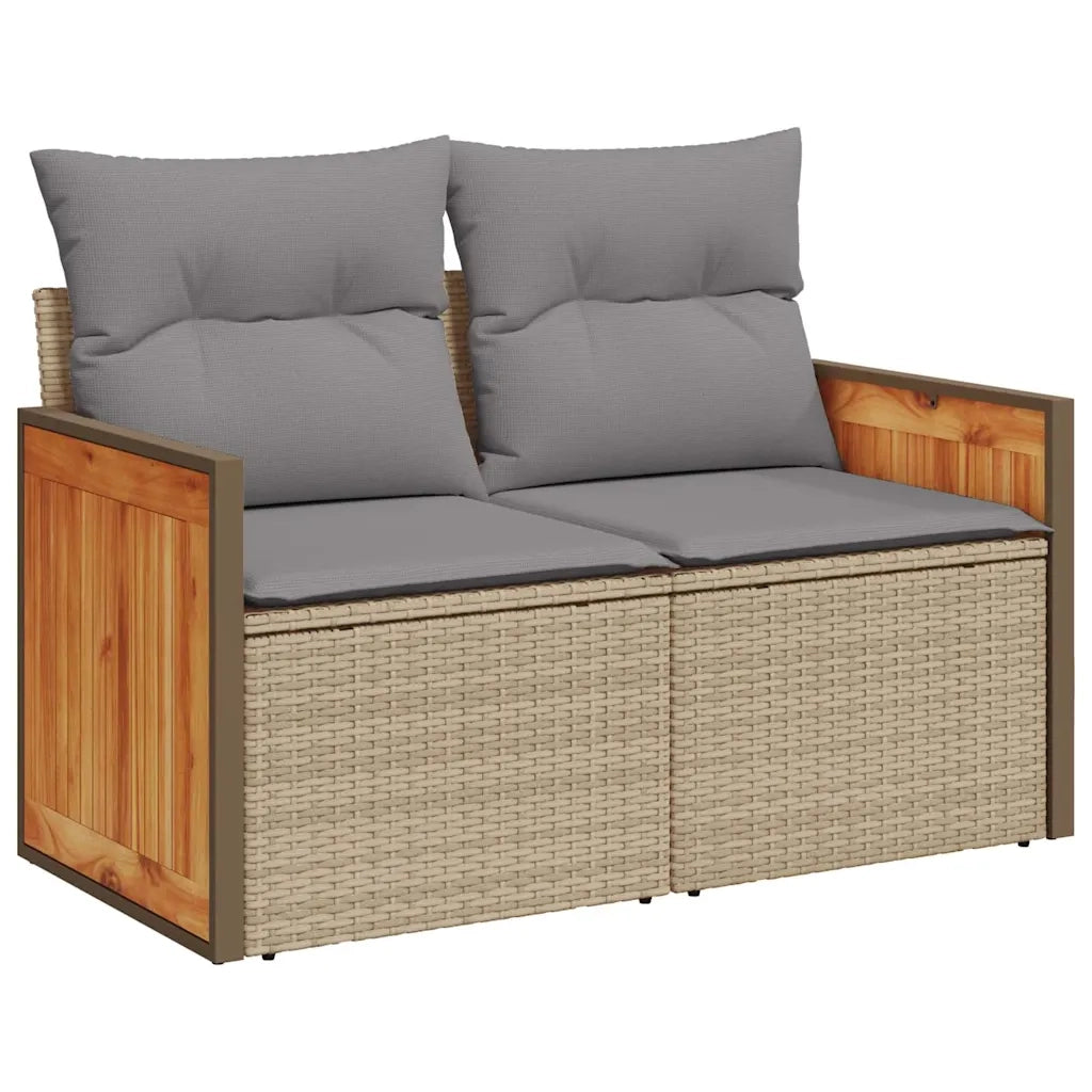Set Divani da Giardino 11pz con Cuscini Beige Acacia Polyrattan