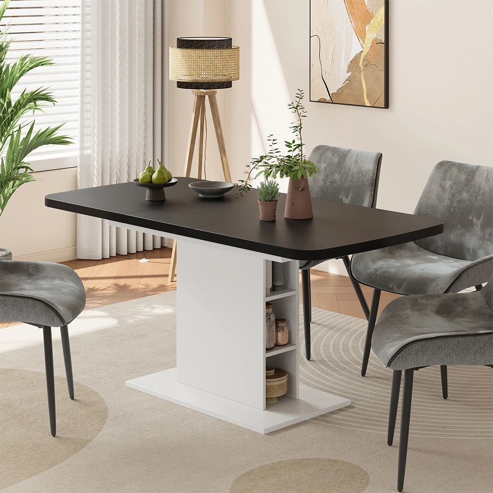 Vicco Tavolo da pranzo Estensibile Nero/bianco 120/160 x 80 cm con scomparti aperti