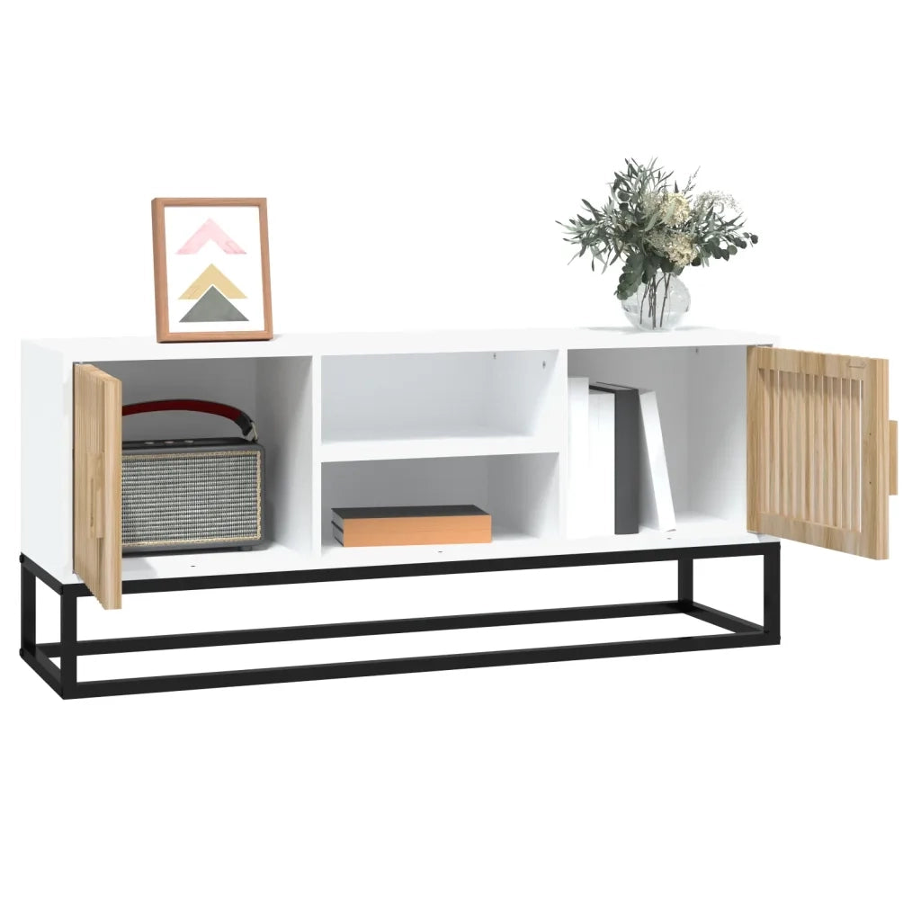 Mobile Porta TV Bianco 105x30x45cm in Legno Multistrato e Ferro 352097