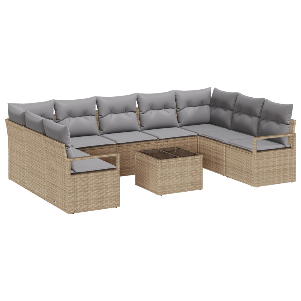 Set Divano da Giardino 10 Pezzi con Cuscini in Rattan Polyrattan Nero