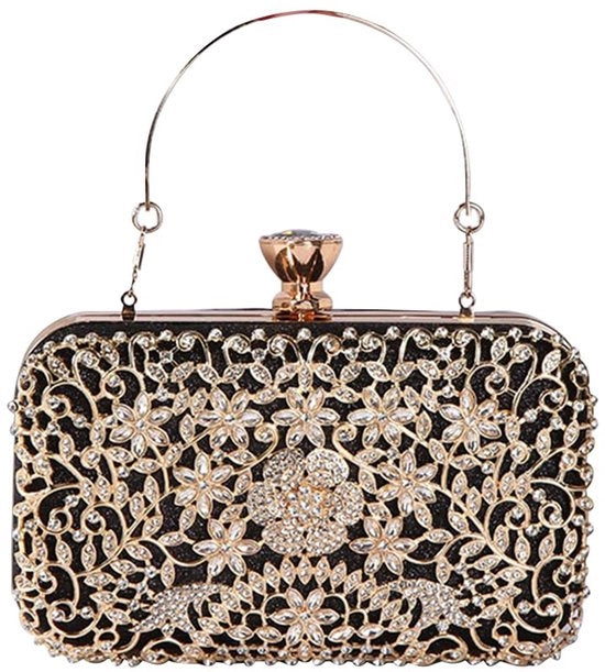 Borsa da sera con diamanti in cristallo e glitter, elegante schiena tasca per donna, piccola tasca per cocktail party, festa di ballo, festa serale, nera.