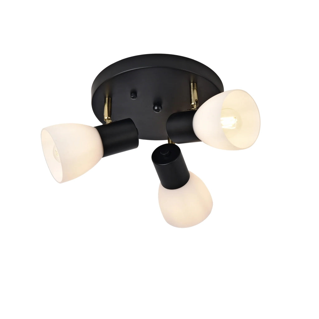 Lampada da soffitto con 3 attacchi E14 altezza 12 cm metallo vetro nero o bianco 03_0010264