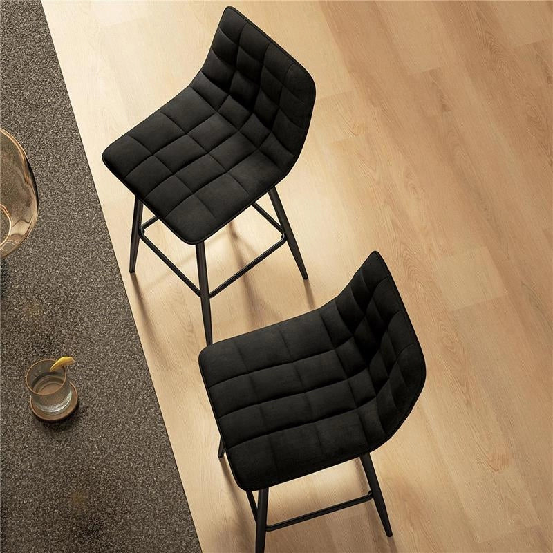 SET 2 SGABELLI DA CUCINA STILE NORDICO IN TESSUTO EFFETTO VELLUTO E METALLO 45X47X84 CM NERO