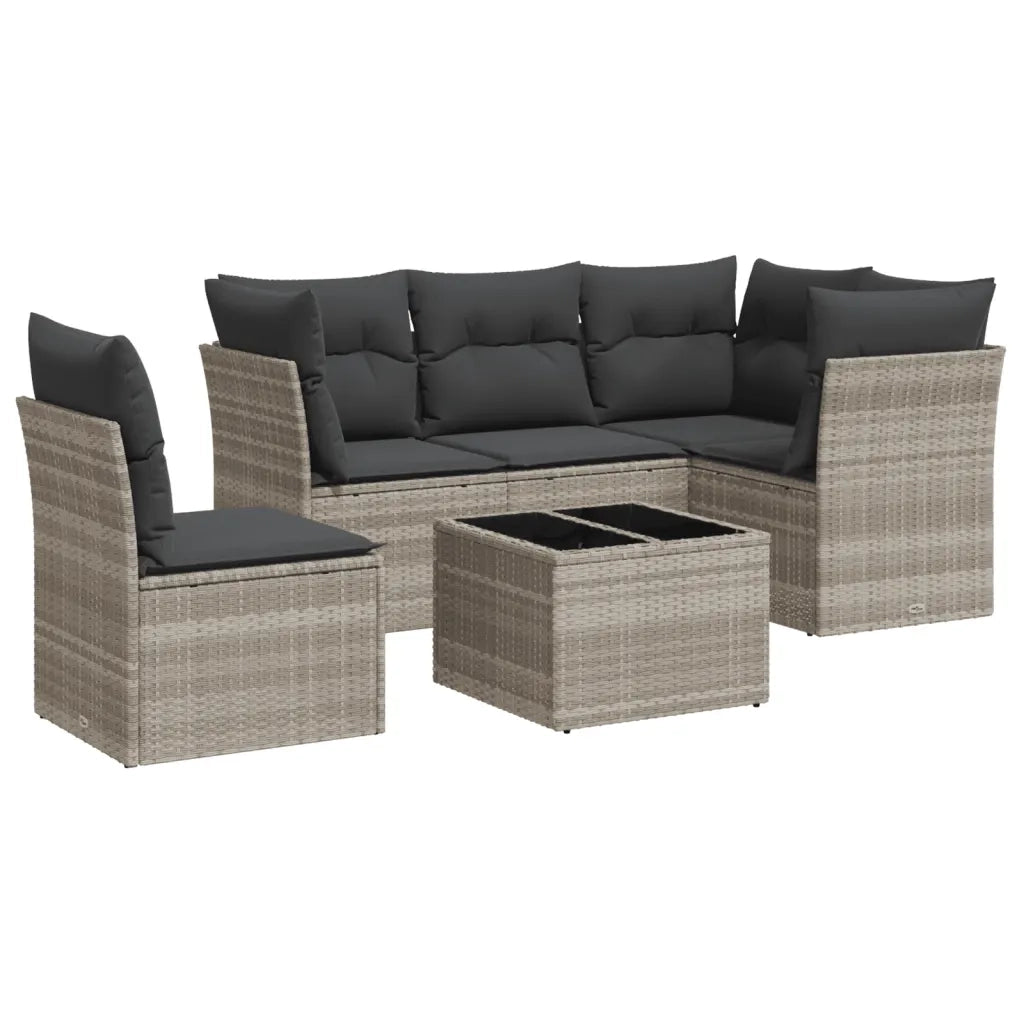 Set Divano da Giardino 6pz con Cuscini Grigio Chiaro Polyrattan
