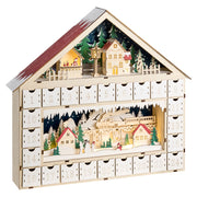 Decorazione natalizia a LED Calendario dell'Avvento in legno a forma di casetta Alimentato a batterie Marrone chiaro