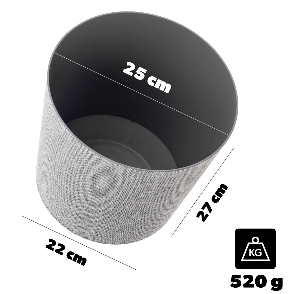 Vaso da fiori KADAX, coprivaso rotondo in tessuto grigio fantasia, 25 cm