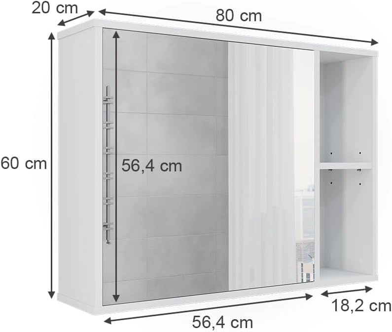 Mobile a specchio per il bagno Leano, Bianco, 80 x 60 cm