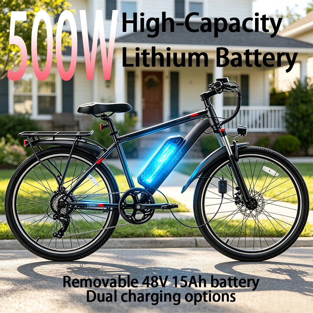 Bicicletta elettrica da 26 pollici,250 W nominali,750 W di picco con batteria rimovibile da 48V,5 velocit¨¤ di assistenza e 7 velocit¨¤ di cambio,doppi freni a disco