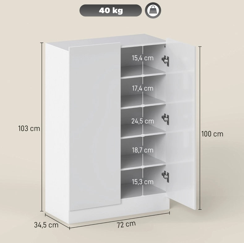 Scarpiera bianca a 5 livelli con ante soft-close e ventilazione