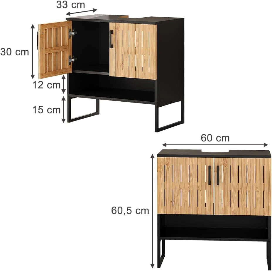 Mobiletto per lavabo Vayra, Bambù, 60 x 65.5 cm, per la conservazione di articoli da bagno e asciugamani
