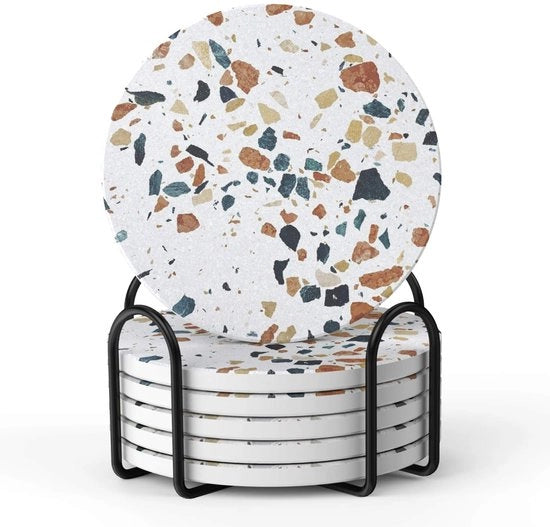 Set di 6 Sostegni in Vetro con Supporto, 10,2 cm Sostegni Assorbenti con Retrofaccia in Canne da Regalo per Amici, Famiglia, per Bar, Caffè, Casa, Feste, Ufficio